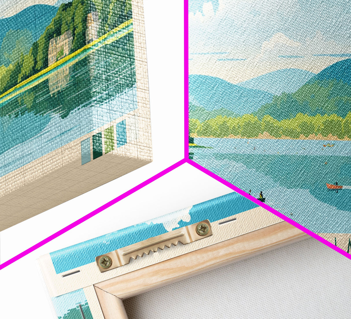 Candlewood Lake Connecticut Framed Canvas Print, Pop Art Panoramic Travel Poster, Midcentury Modern, Wall Art, Scenic Nature Painting, Bedroom Decor