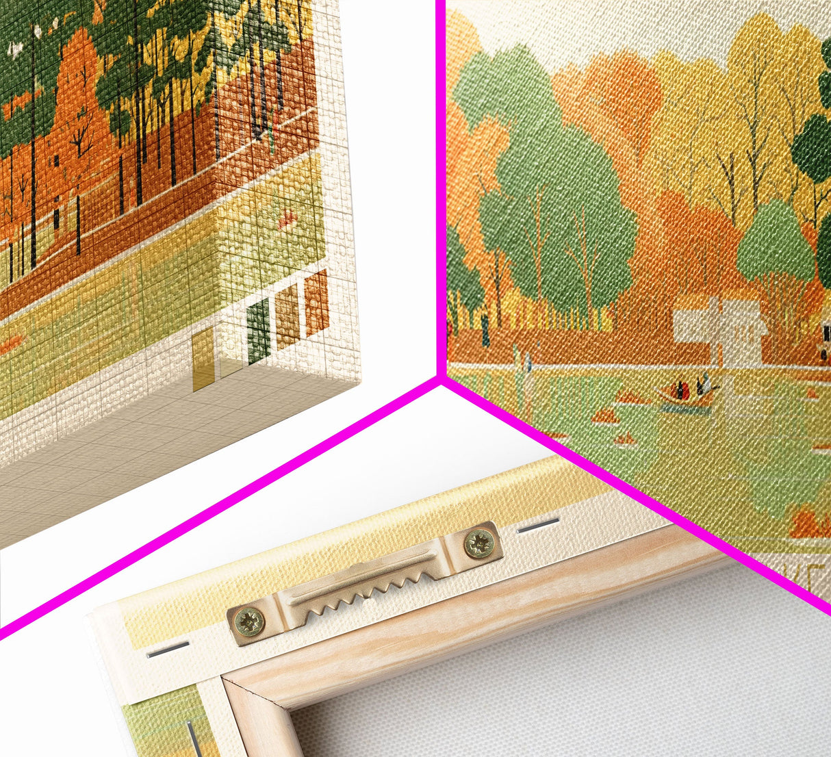 Canobie Lake New Hamphire Framed Canvas Print, Midcentury Modern Panoramic Wall Art, Living Room Decor, Pop Art, Travel Poster Art, Scenic Nature Painting