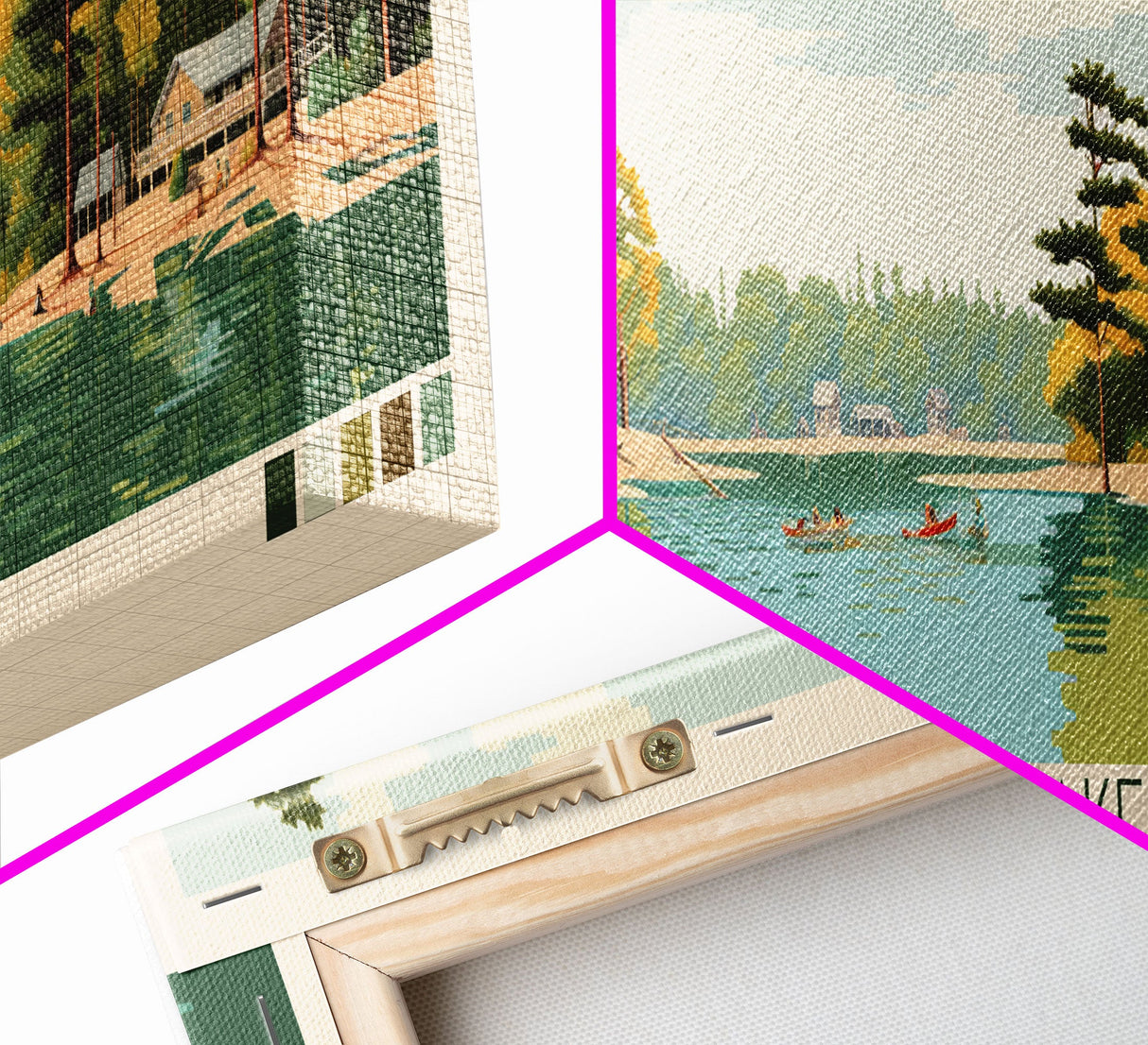 Carters Lake Georgia Framed Canvas Print, Pop Art Panoramic Travel Poster, Midcentury Modern, Wall Art, Scenic Nature Painting, Bedroom Decor, Living Room Art