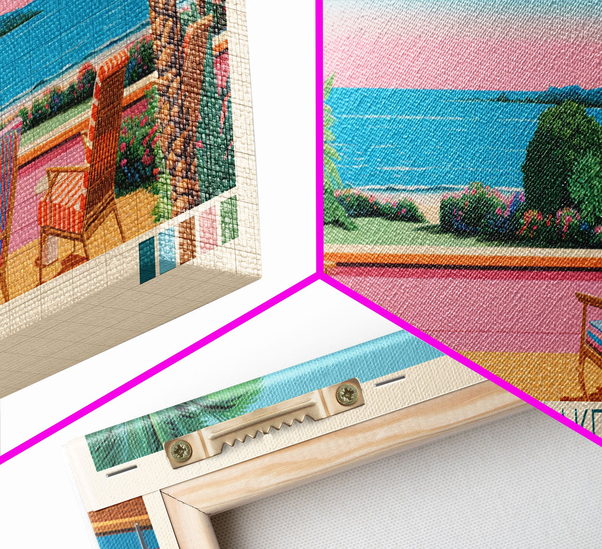 Christine Lake New Hamphire Framed Canvas Print, Pop Art Panoramic Travel Poster, Midcentury Modern, Wall Art, Scenic Nature Painting, Bedroom Decor, Living Room Art