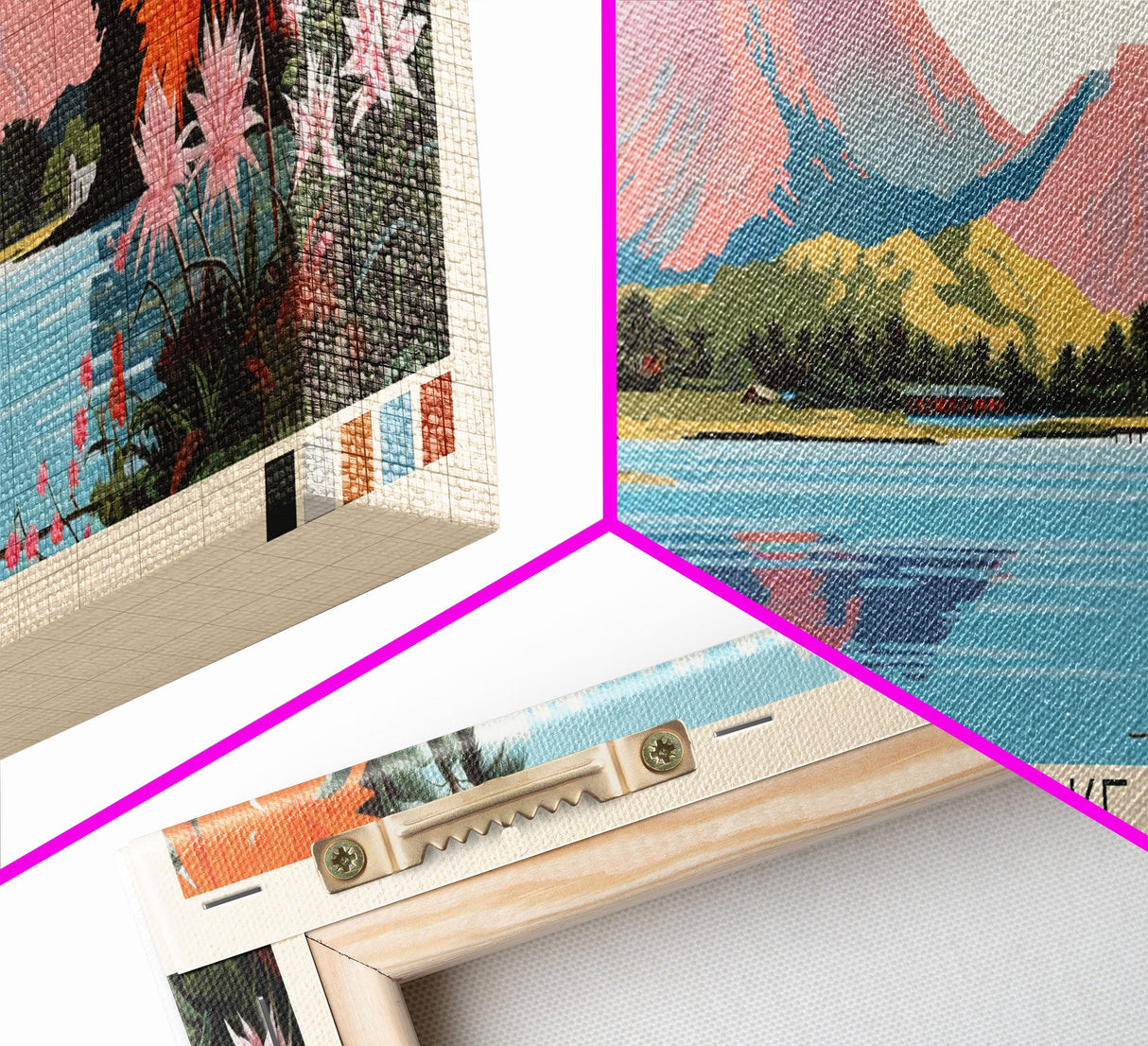 Halulu Lake Hawaii Framed Canvas Print, Panoramic Art, Midcentury Modern, Pop Art, Bedroom Decor, Travel Poster, Artistic Decor, Home Decor