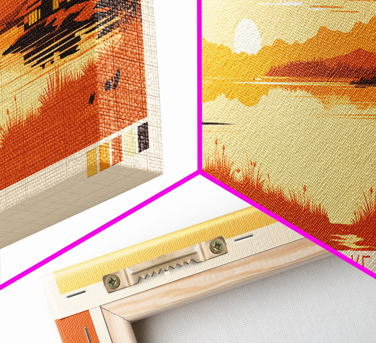 Homme Lake North Dakota Framed Canvas Print, Panoramic Wall Art, Midcentury Modern, Pop Art, Bedroom Decor, Travel Poster, Artistic Home Decor