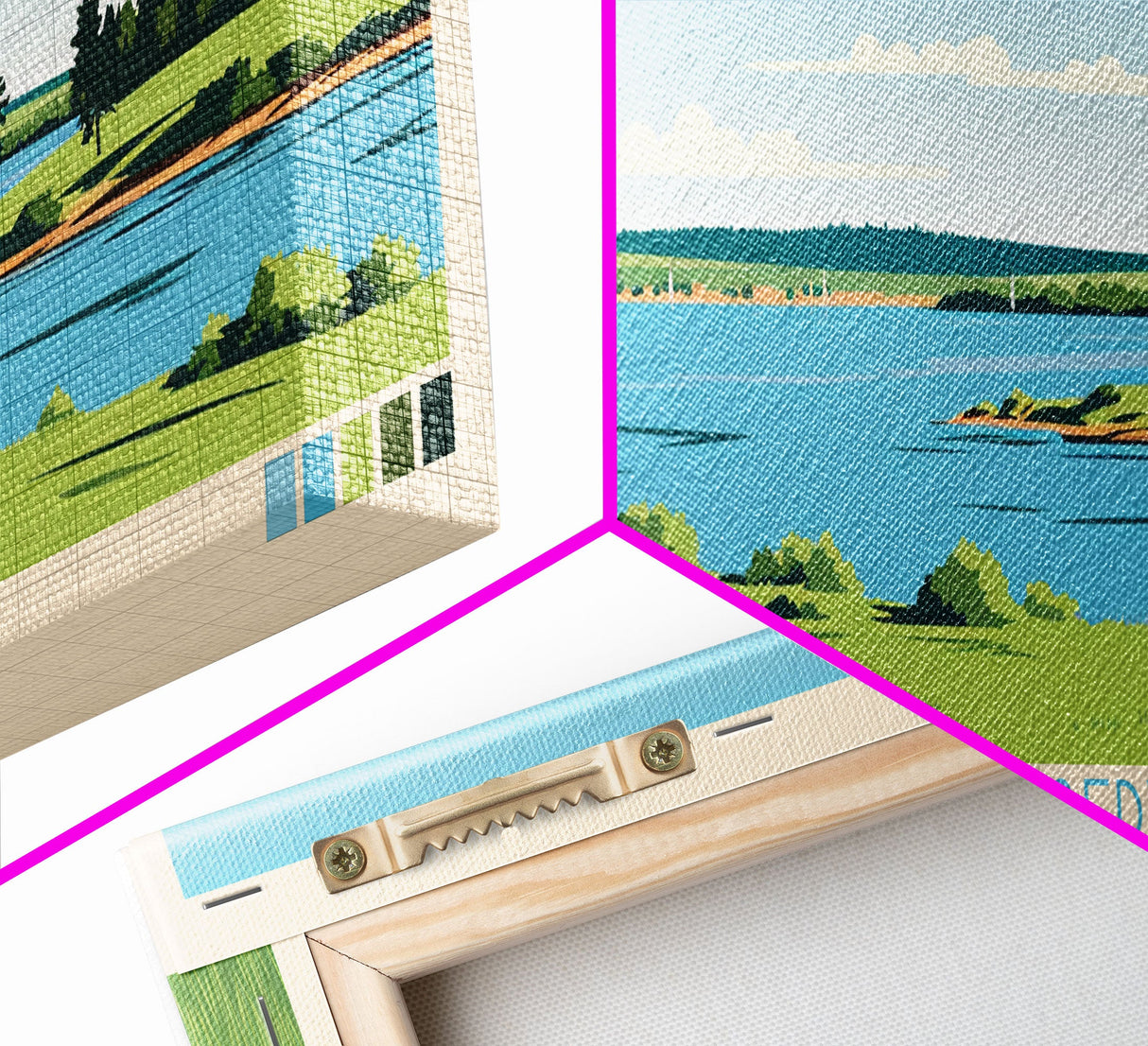 Jamestown Reservoir North Dakota Framed Canvas Print, Panoramic Art, Midcentury Modern, Pop Art, Living Room Decor, Travel Poster, Artistic Home Decor