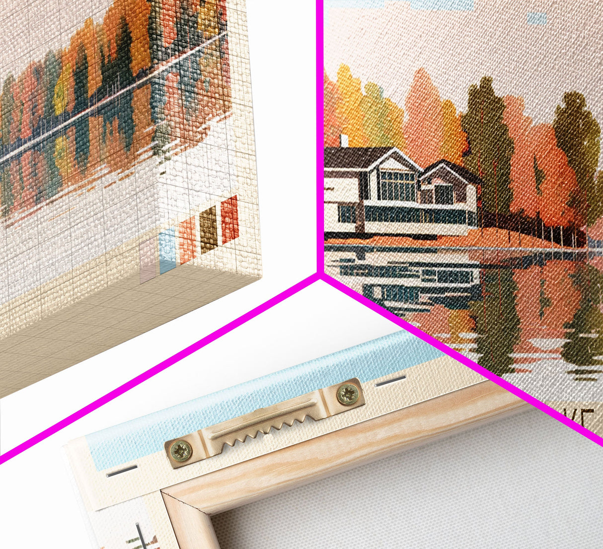 Jordan Lake North Carolina Framed Canvas Print, Panoramic Art, Midcentury Modern, Pop Art, Lake House Decor, Travel Poster, Living Room Art