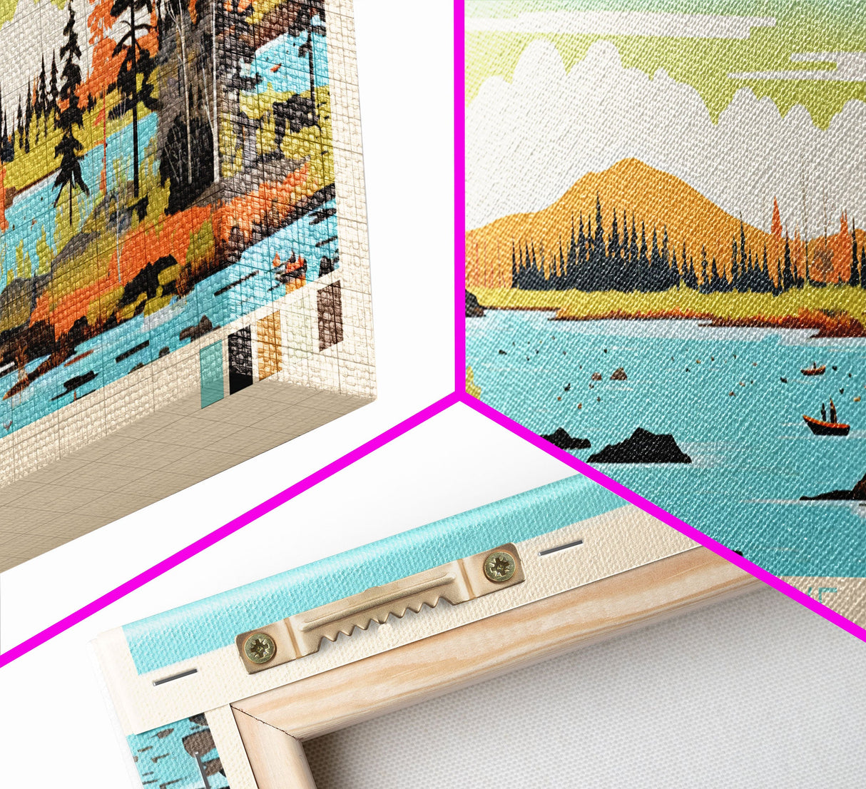 Kasba Lake Nunavut Framed Canvas Print, Panoramic Wall Art, Midcentury Modern, Pop Art, Bedroom Decor, Travel Poster, Home Decor