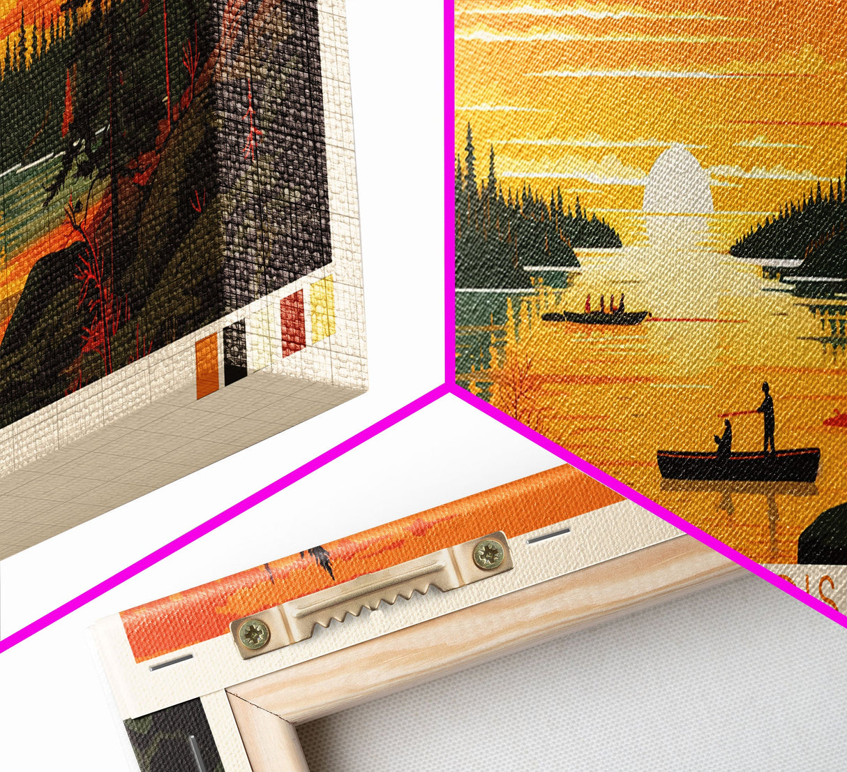 Lac Des Bois Northwest Territories Framed Canvas Print, Panoramic Art, Midcentury Modern, Pop Art, Living Room Wall Art, Travel Poster, Lake House Decor