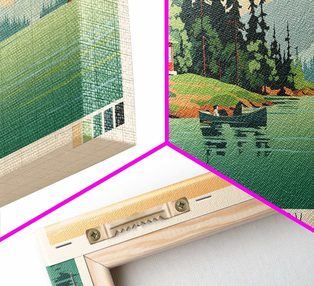 Lake Aubry Northwest Territories Framed Canvas Print, Panoramic Art, Midcentury Modern, Pop Art, Living Room Wall Art, Travel Poster, Lake House Decor