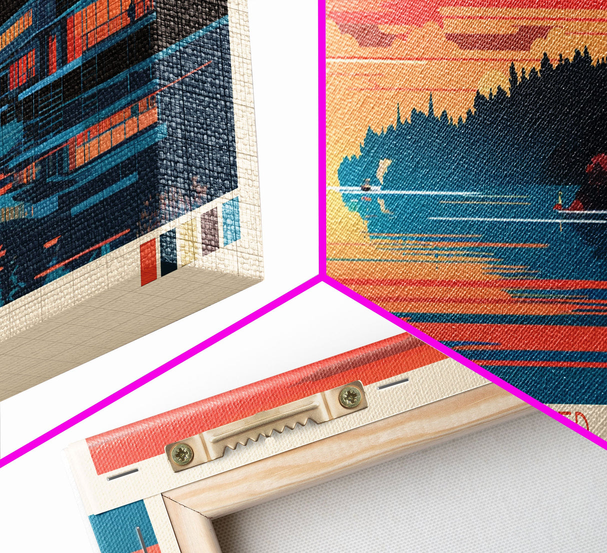 Lake Lanier Georgia Framed Canvas Print, Panoramic Wall Art, Midcentury Modern, Pop Art, Lake House Decor, Travel Poster, Bedroom Art