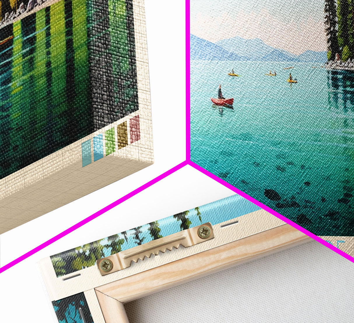 Lake Tahoe CaliforniaNevada Framed Canvas Print, Panoramic Wall Art, Midcentury Modern, Pop Art, Bedroom Art, Travel Poster, Lake House Decor