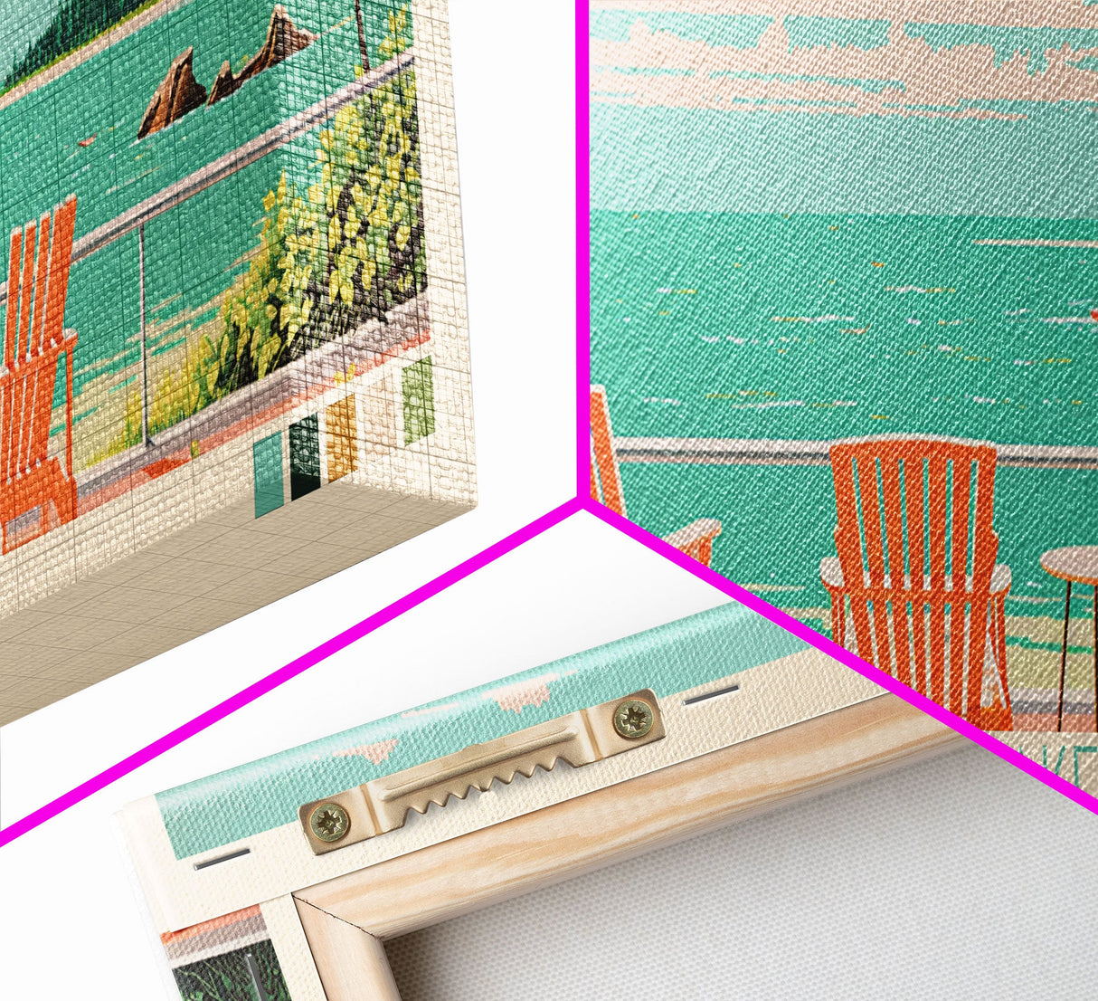 Portage Lake, Michigan Framed Canvas Print, Bedroom Art, Midcentury Modern, Pop Art, Panoramic Wall Art, Travel Poster