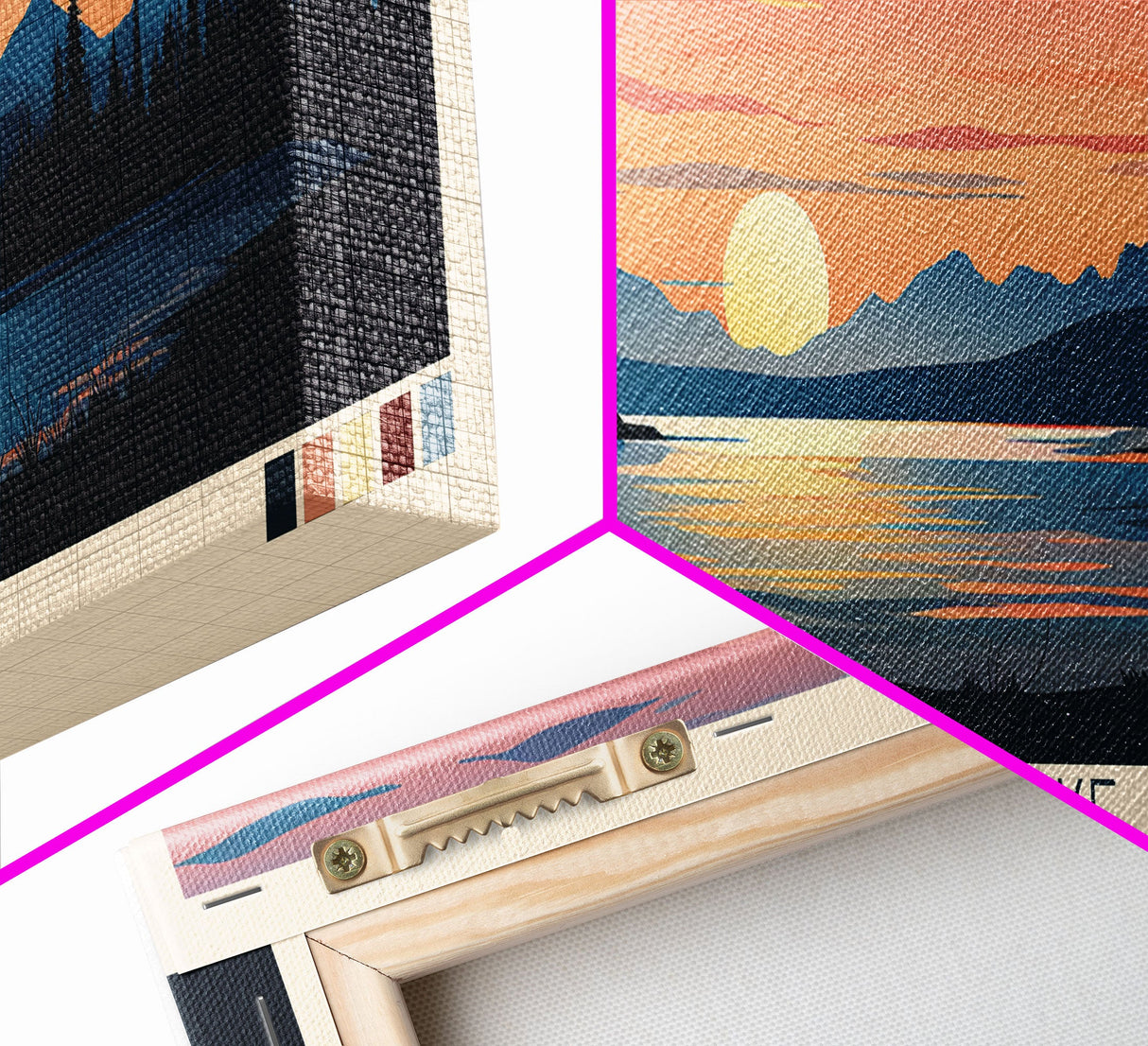 Sevier Lake, Utah Framed Canvas Print, Panoramic Travel Poster, Midcentury Modern Art, Home Decor, Pop Art, Wall Decoration