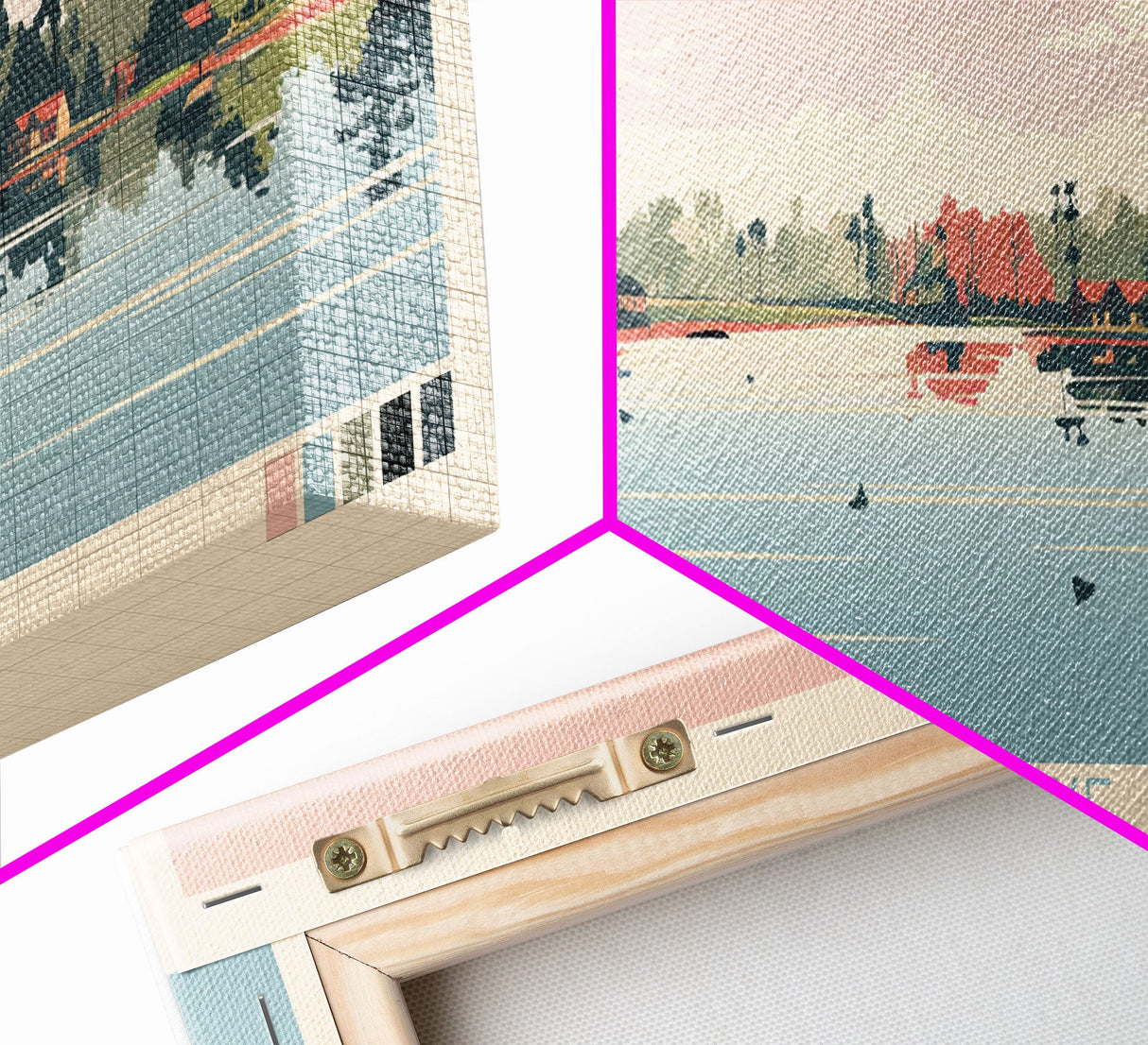 Silver Lake, Delaware Framed Canvas Print, Panoramic Wall Art, Midcentury Modern Decor, Pop Art, Travel Poster, Home Decoration