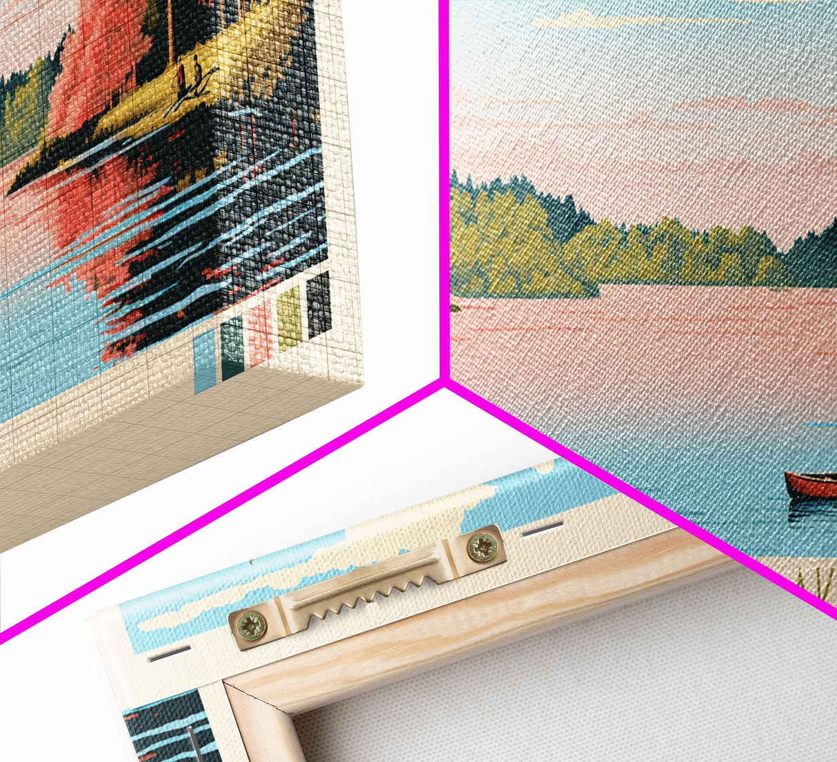 Stillwater Lake, Pennsylvania Framed Canvas Print, Lake House Decor, Midcentury Modern Art, Pop Art, Travel Poster, Bedroom Wall Art