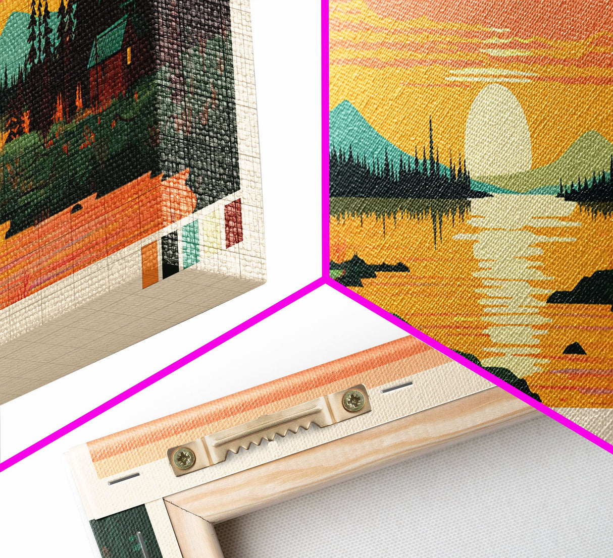 Tathlina Lake, Northwest Territories Framed Canvas Print, Lake House Art, Midcentury Modern Decor, Pop Art, Travel Poster, Wall Art