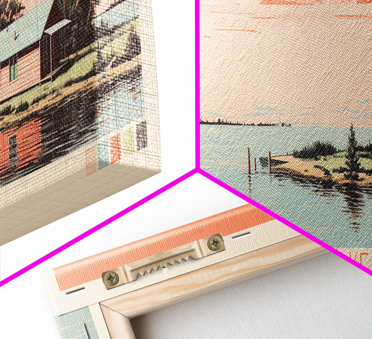 Tatinnai Lake, Nunavut Framed Canvas Print, Lake House Decor, Midcentury Modern Art, Pop Art, Travel Poster, Living Room Wall Art