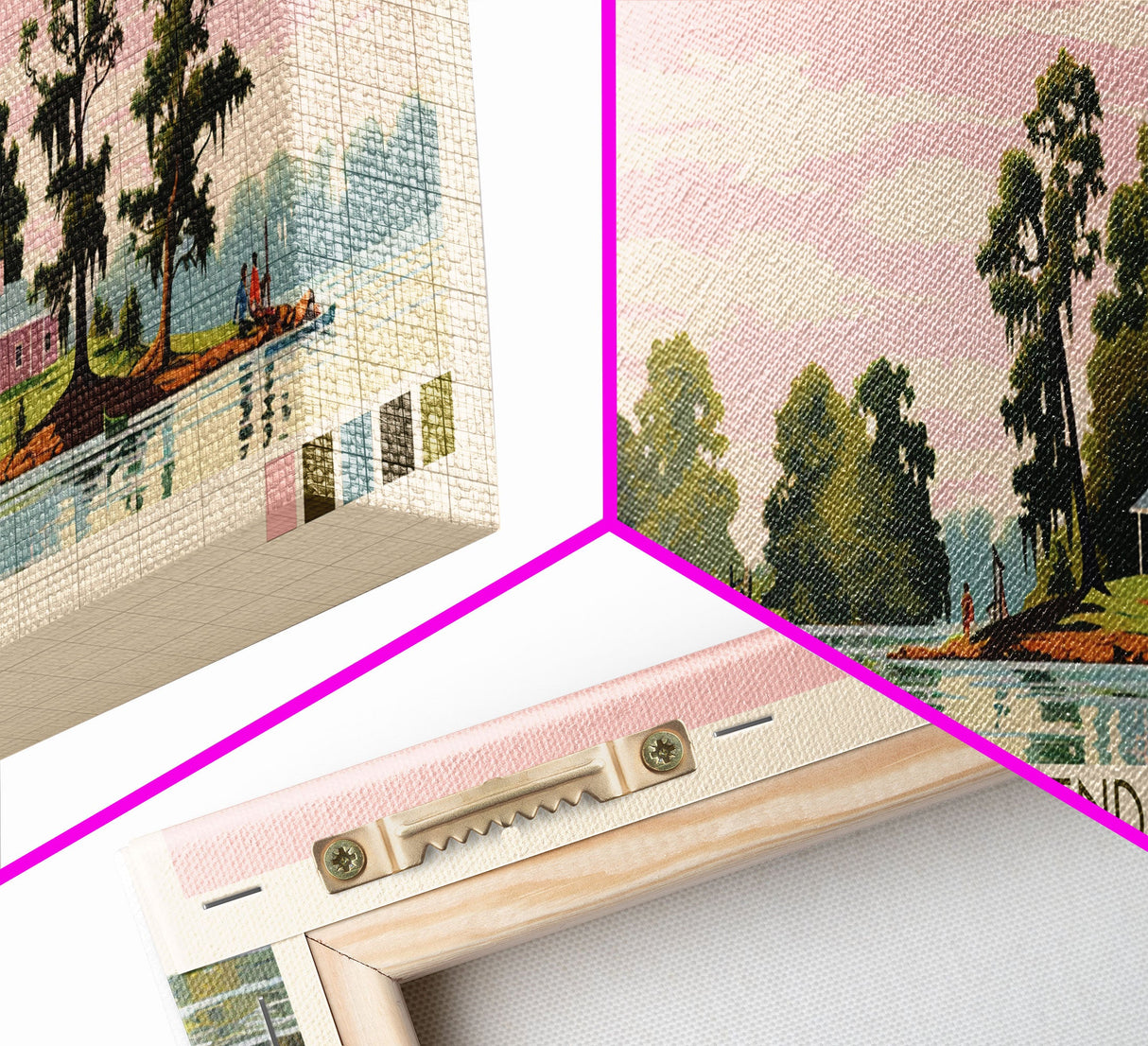 Toledo Bend Lake, Texas Louisianna Framed Canvas Print, Lake House Decor, Midcentury Modern Art, Pop Art, Travel Poster, Living Room Wall Art