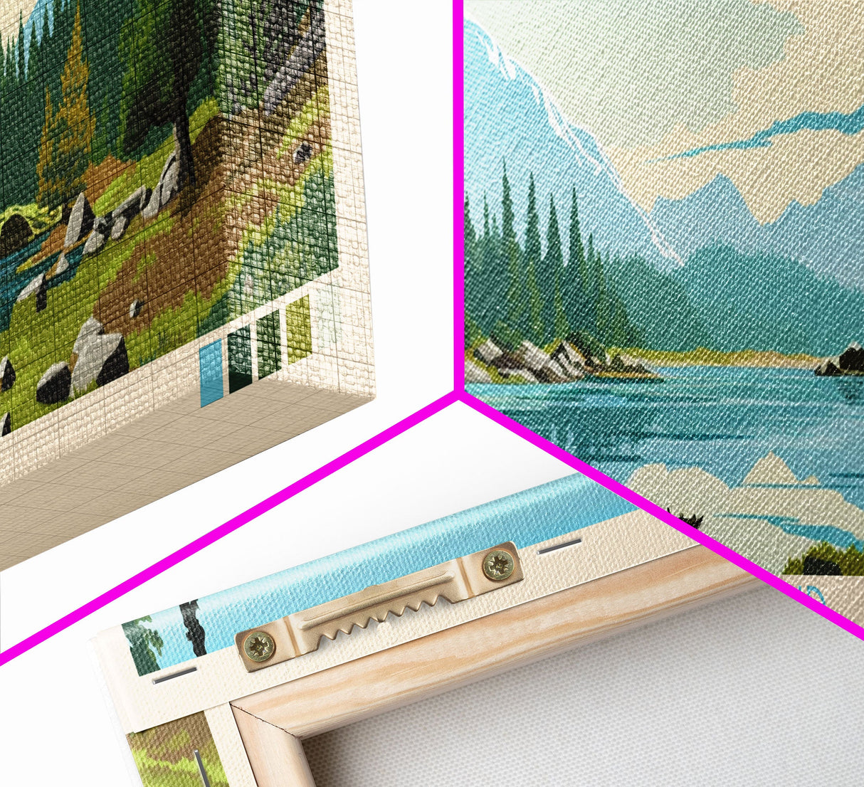 Trembleur Lake, British Columbia Framed Canvas Print, Lake House Art, Midcentury Modern Decor, Pop Art, Travel Poster, Bedroom Wall Art