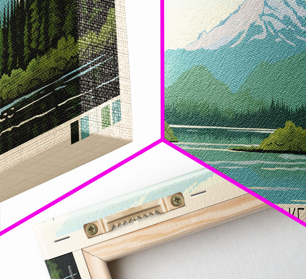 Trillium Lake, Oregon Framed Canvas Print, Lake House Art, Midcentury Modern Decor, Pop Art, Travel Poster, Bedroom Wall Art