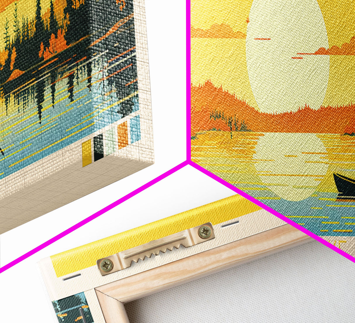 Trout Lake, Wisconsin Framed Canvas Print, Lake House Art, Midcentury Modern Decor, Pop Art, Travel Poster, Bedroom Wall Art