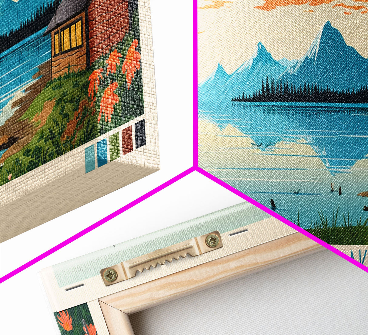 Tusikvoak Lake, Alaska Framed Canvas Print, Lake House Art, Midcentury Modern Decor, Pop Art, Travel Poster, Bedroom Wall Art