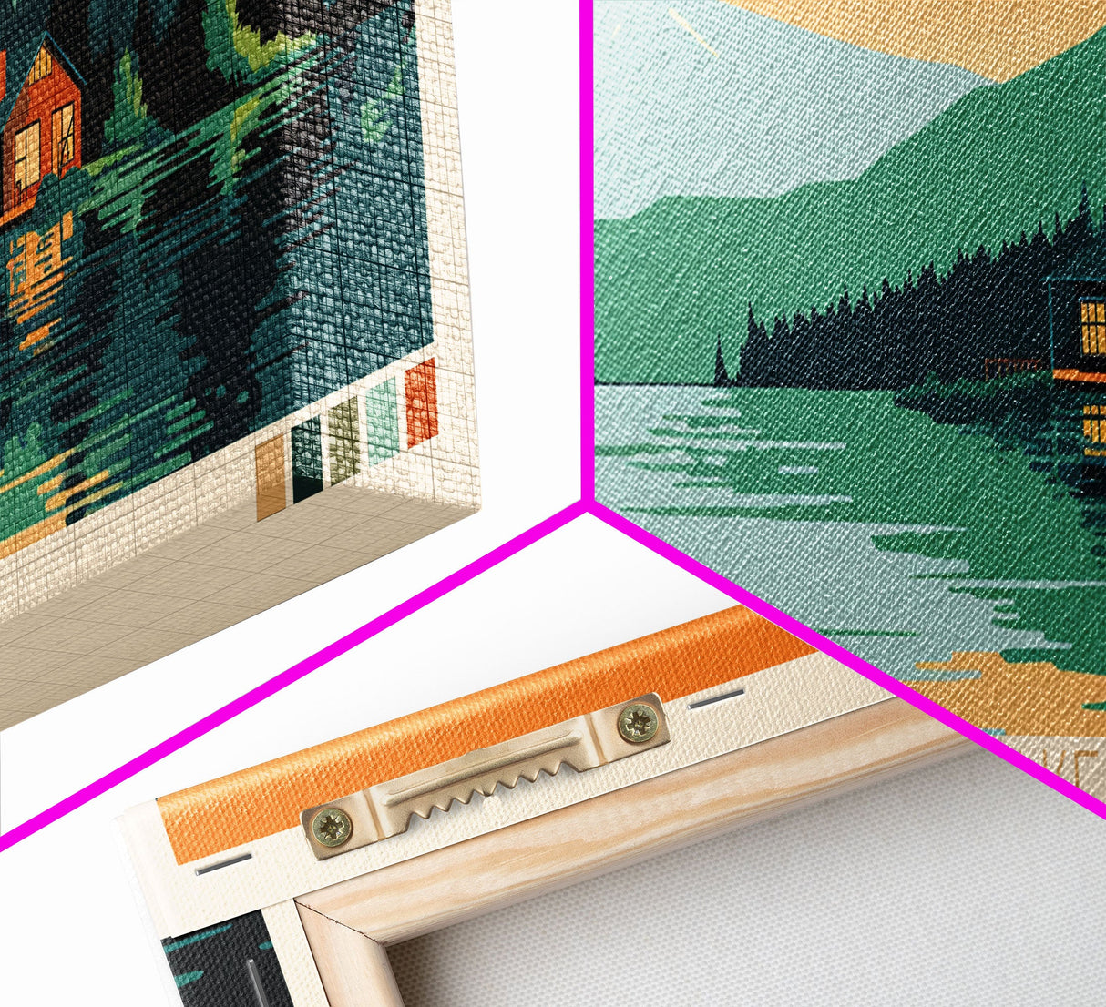 Utikuma Lake, Alberta Framed Canvas Print, Panoramic Lake House Art, Midcentury Modern Decor, Pop Art, Travel Poster, Living Room Wall Art