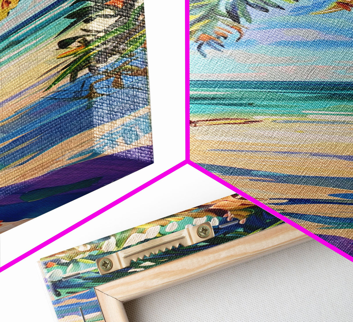 Tropical Wall Art Canvas of Ocean Landscape, Acrylic Gouache Style Canvas Art Framed and Printed, Long and Narrow Modern Abstract Art