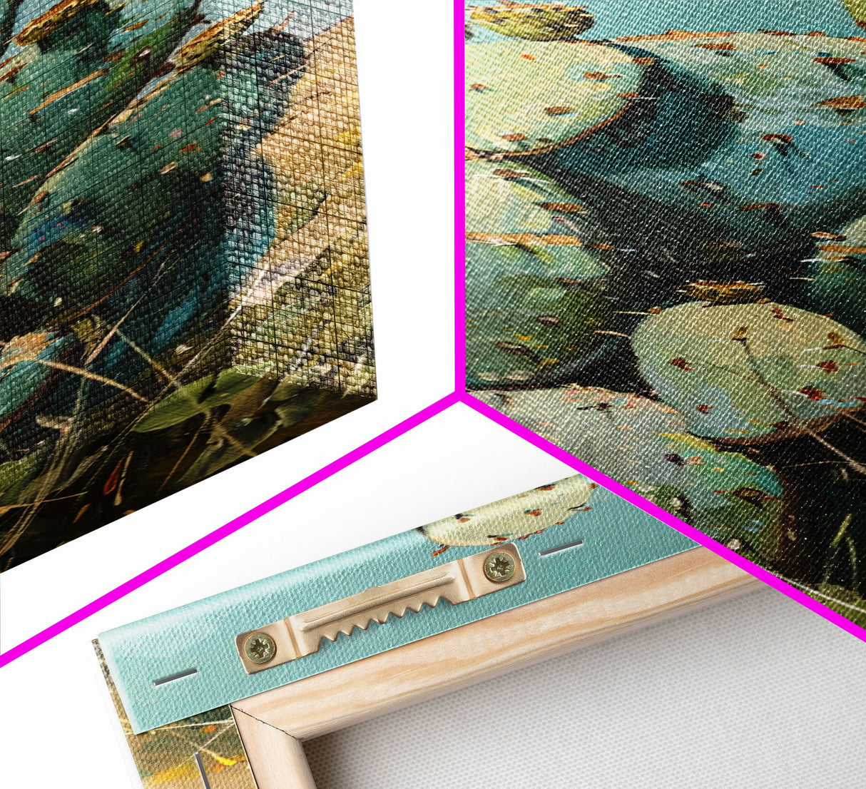 Botanical Desert Art Print of Cactus Framed on Canvas, Framed Western Art, Colorful Landscape Painting, Vertical Art for Living Room