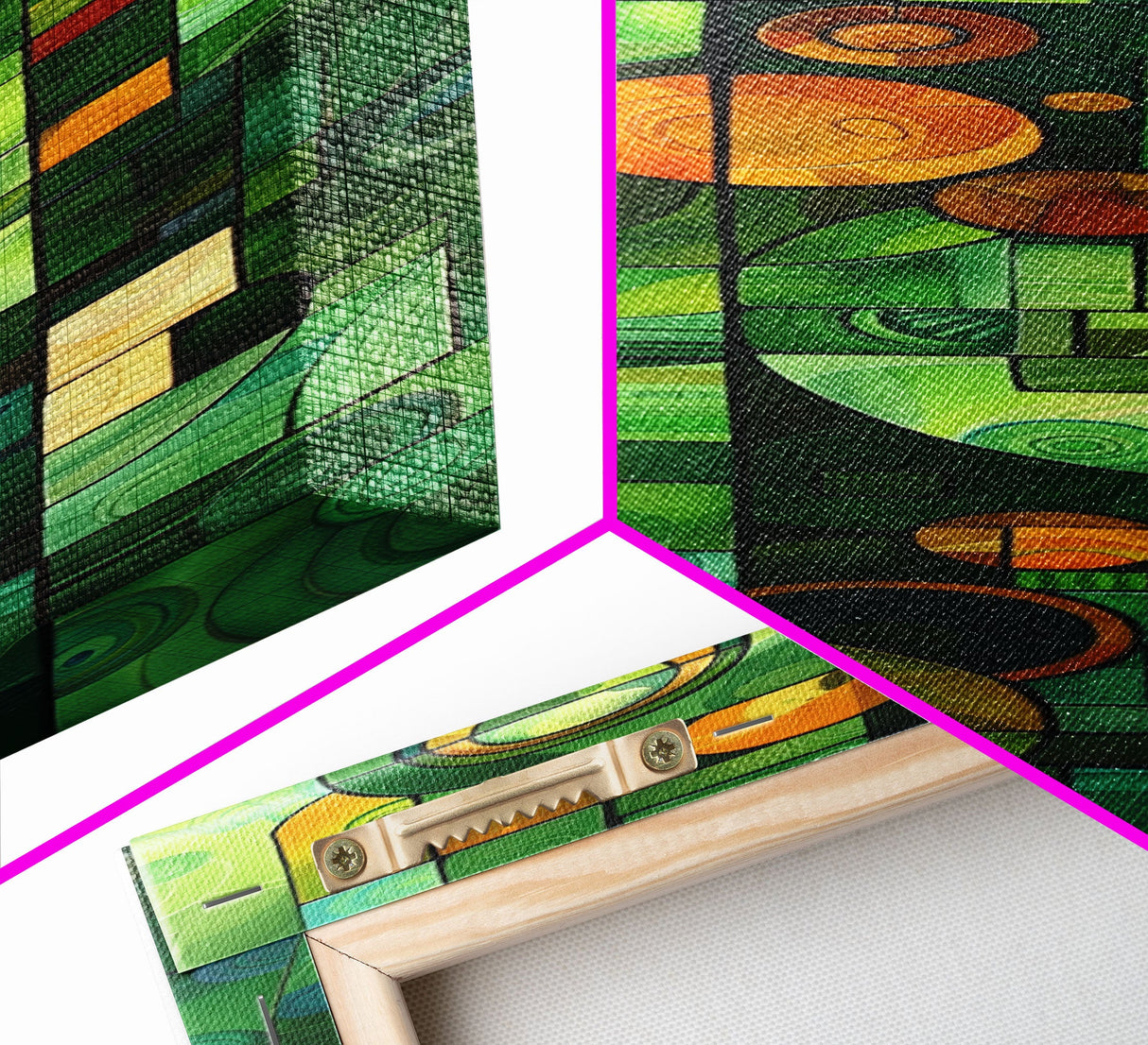 Geometric Abstract Art in Green and Yellow Tones - Framed Canvas Print, Midcentury Modern Art, Skinny Art, Tall Art, Living Room Wall Decor, Boho Art