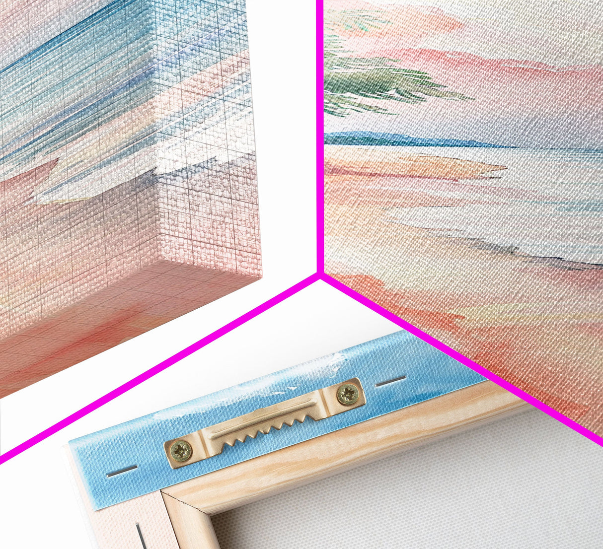 Tropical Beach Watercolor Art - Framed Canvas Print, Skinny Tall Art, Coastal Landscape Wall Art, Living Room Decor, Bedroom Art, Tropical Print