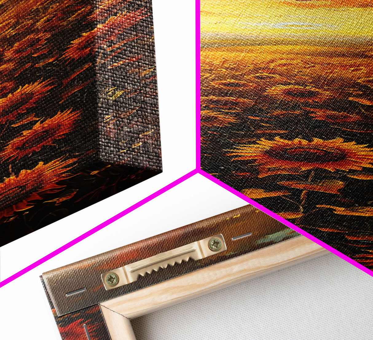 Sunflowers in Golden Sunset, Tall Skinny Art Framed Canvas Print Ideal for Warm Wall Decor in Living Rooms or Bedrooms