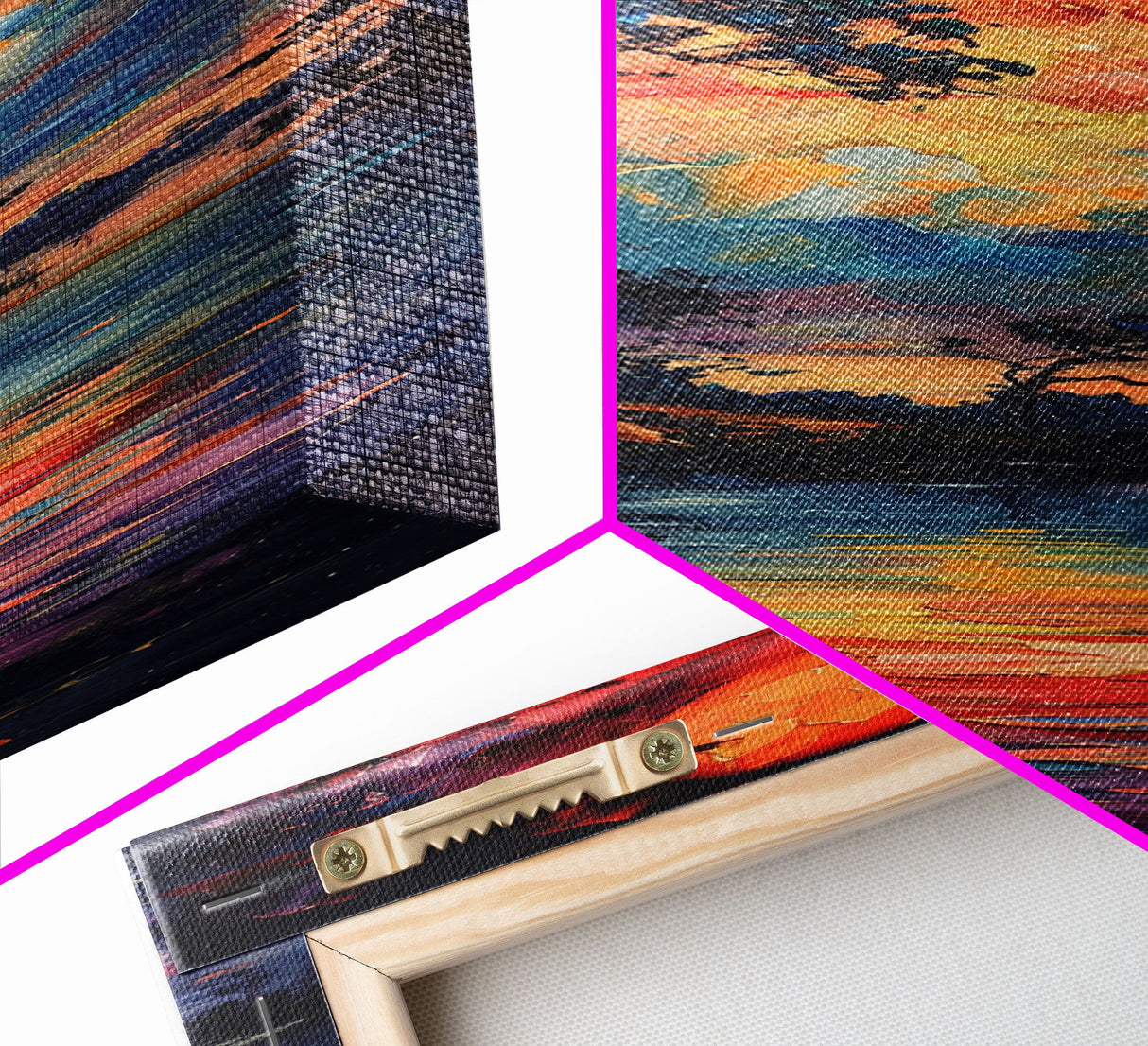 Sunset At The Lake, Framed Canvas Print, Colorful Gift Idea, Housewarming, Tall / Skinny Panoramic Painting Print, Living Room Wall Art