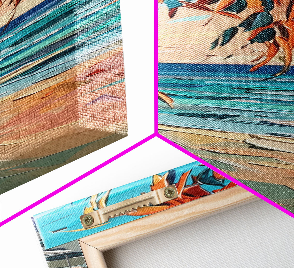 Expressive Coastal Shoreline Landscape in Blue and Orange, Abstract Painting on Framed Canvas Print, Perfect for Beach-Themed Wall Art