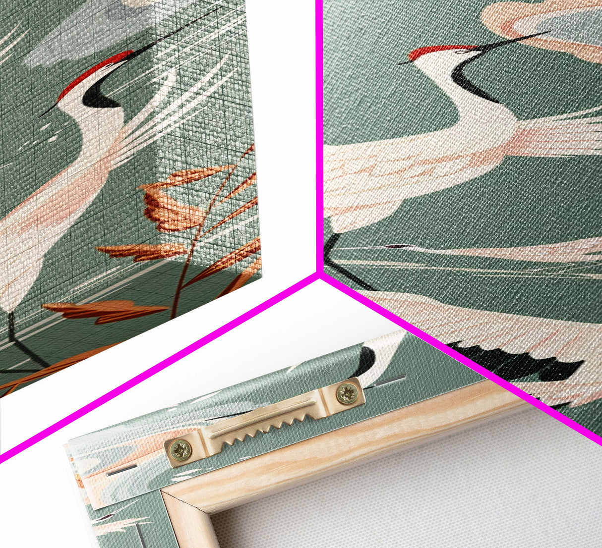 Cranes In Flight Framed Canvas Print, Traditional Japanese Art With Soft Colors And Detailed Wings, Wall Art Ready To Hang
