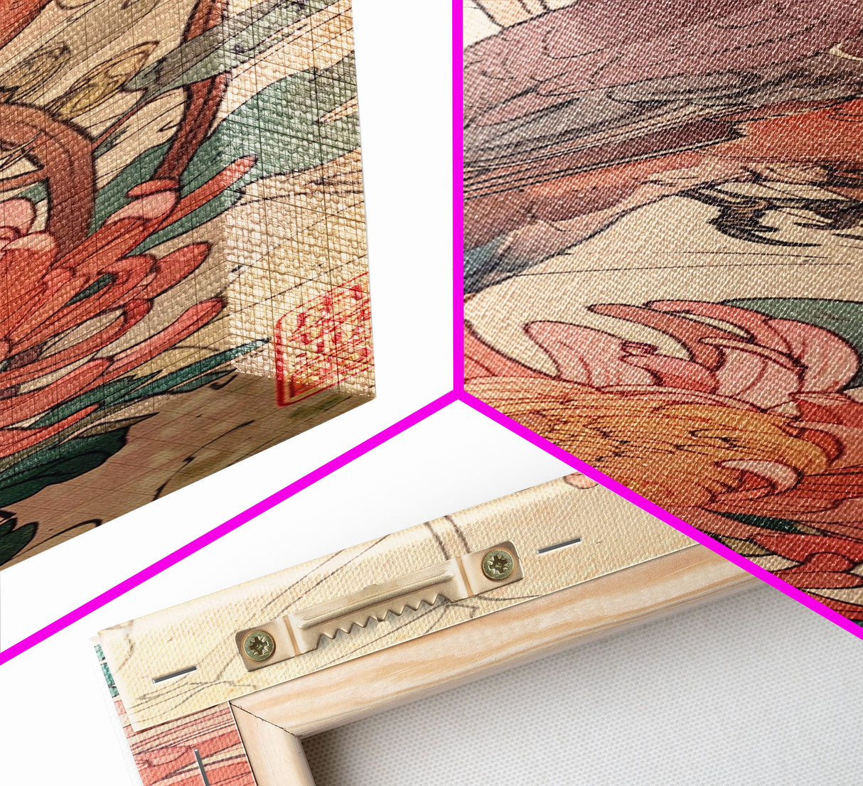 Singing Bird Amid Chrysanthemums Soft Pastels Skinny Art Tall Art Framed Canvas Print Japanese Style Art Ukiyo-e Art Wood Block Print Floral