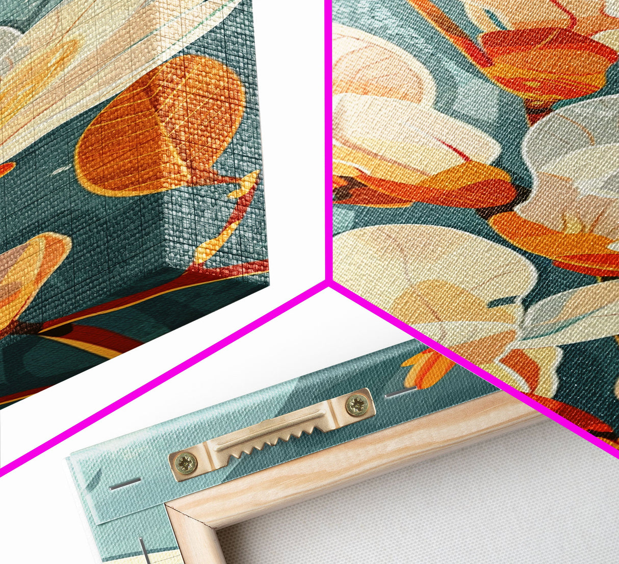 Light Cream Magnolia Blooms On Abstract Background Skinny Art Tall Art Framed Canvas Print Japanese Style Art Ukiyo-e Art Wood Block Print Delicate Decorative