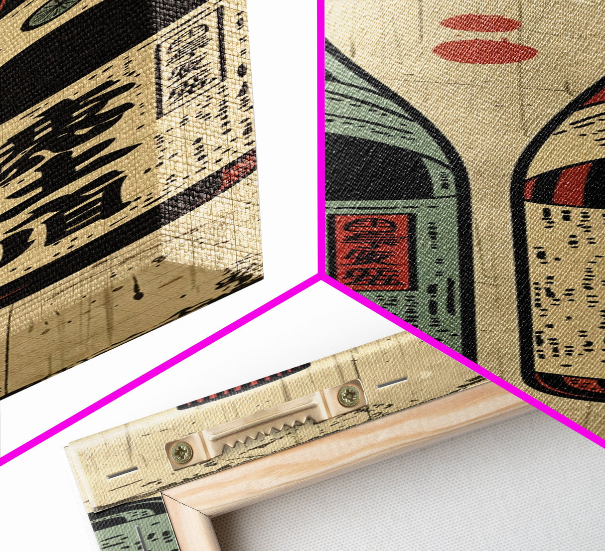 Canvas Print Japanese Sake Bottles Retro Design With Rustic Feel, Kitchen Or Dining Area Wall Art, Unique Vintage Style