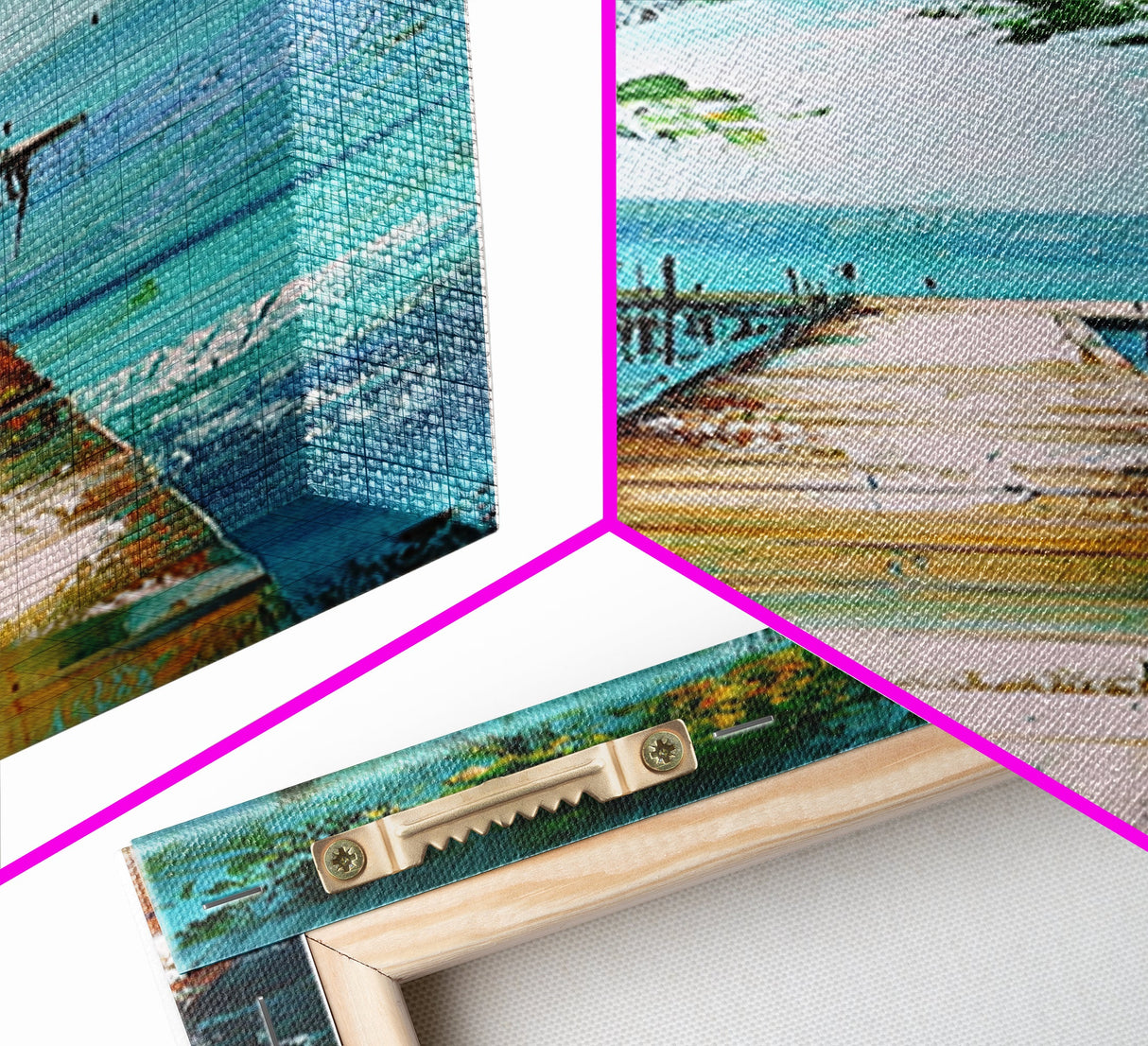 Tranquil Lake Dock Landscape Painting Framed Canvas Print | Coastal Landscape Art | Nautical Wall Art | Lake Tahoe Art | Ocean Decor
