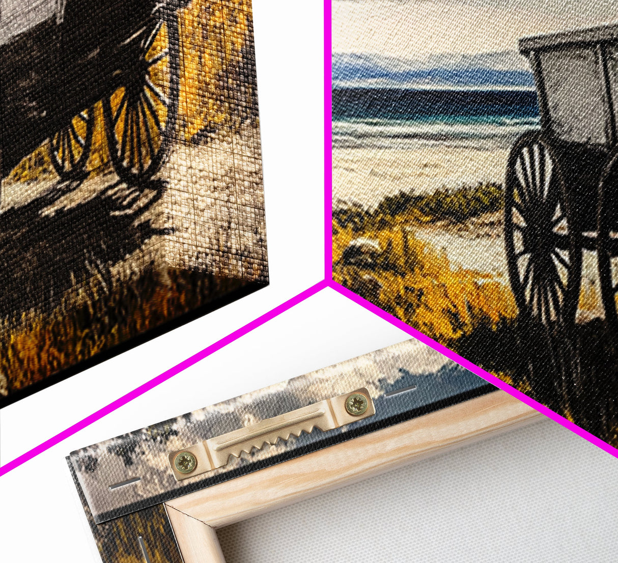 Seaside Wagon, coastal decor, nautical wall art, Maine oil painting, rustic wall art, landscape painting, extra wide art, framed canvas print