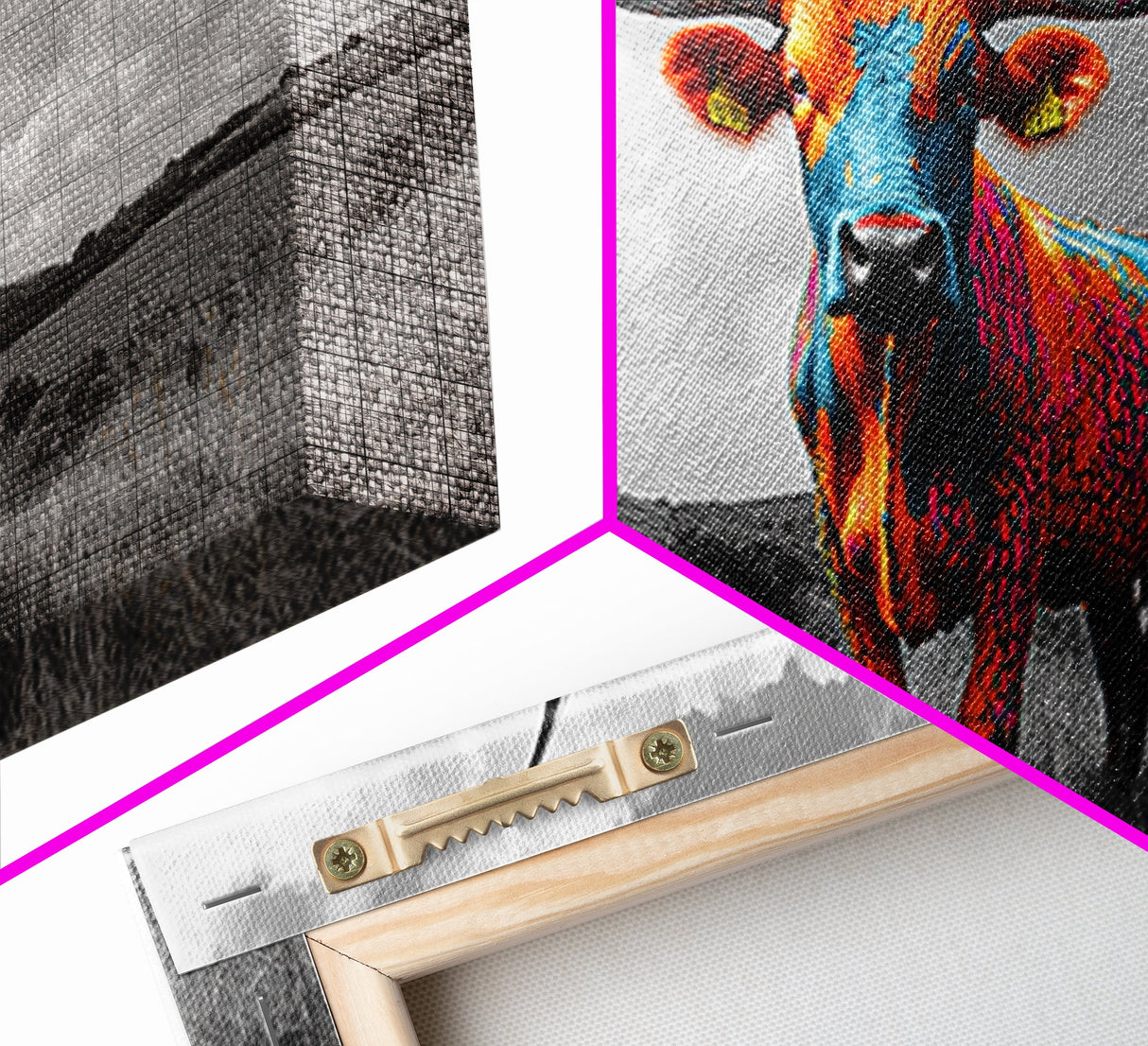 Psychedelic Longhorn Art Framed Canvas Print Vibrant Whimsical Art Southwest Wall Art Gift Idea Above Bed Art Rustic Decor