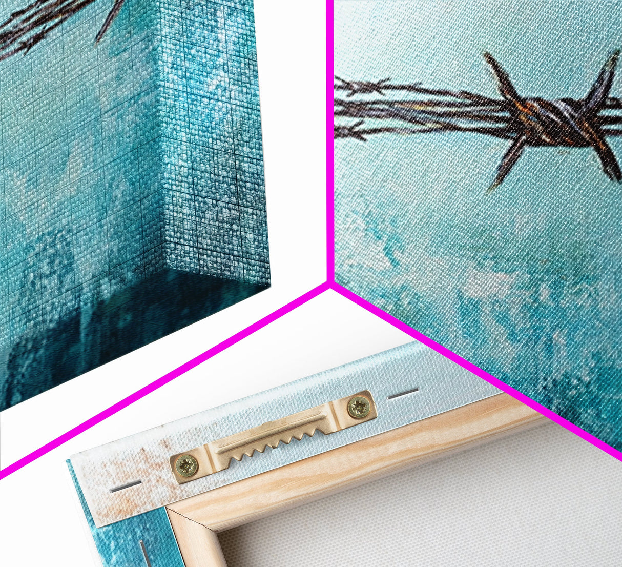 Barbed Wire, southwest wall art, rustic decor, teal wall art, minimalist art, original painting, gift idea for him, canvas print