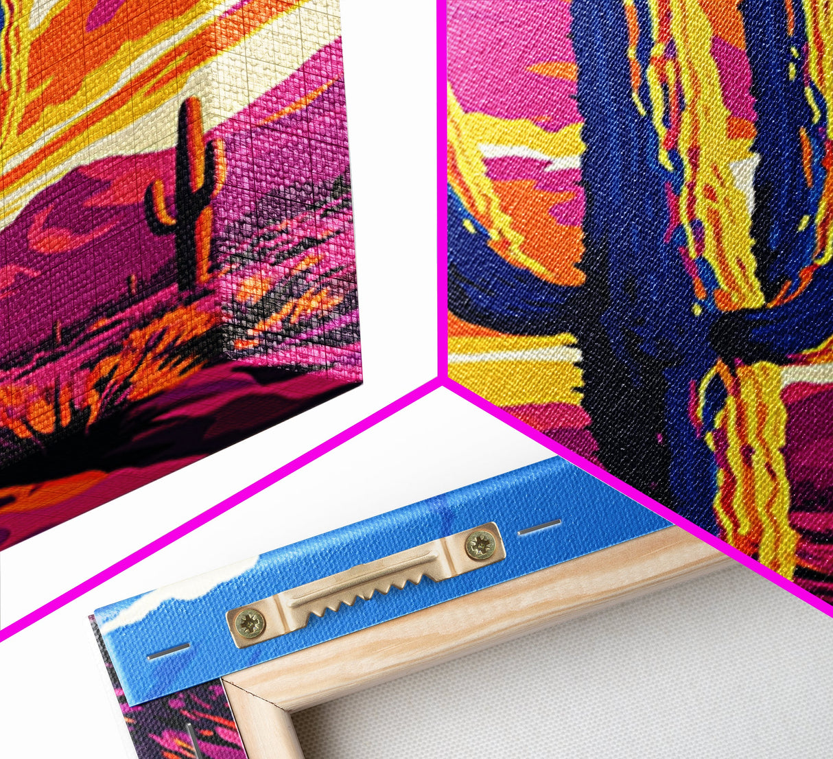 Southwest Cactus Art, Desert Wall Decor, Pink Orange Wall Art, Bold Sunset Art, Framed Canvas Print, Gift Idea, Rustic Wall Art