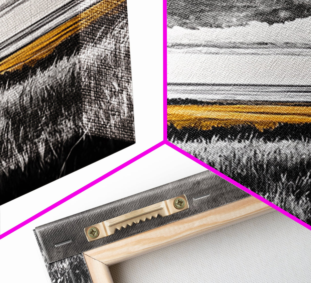 Moody Landscape, dramatic clouds, black and white, gold fields, panoramic art, rustic decor, framed canvas print, extra wide art
