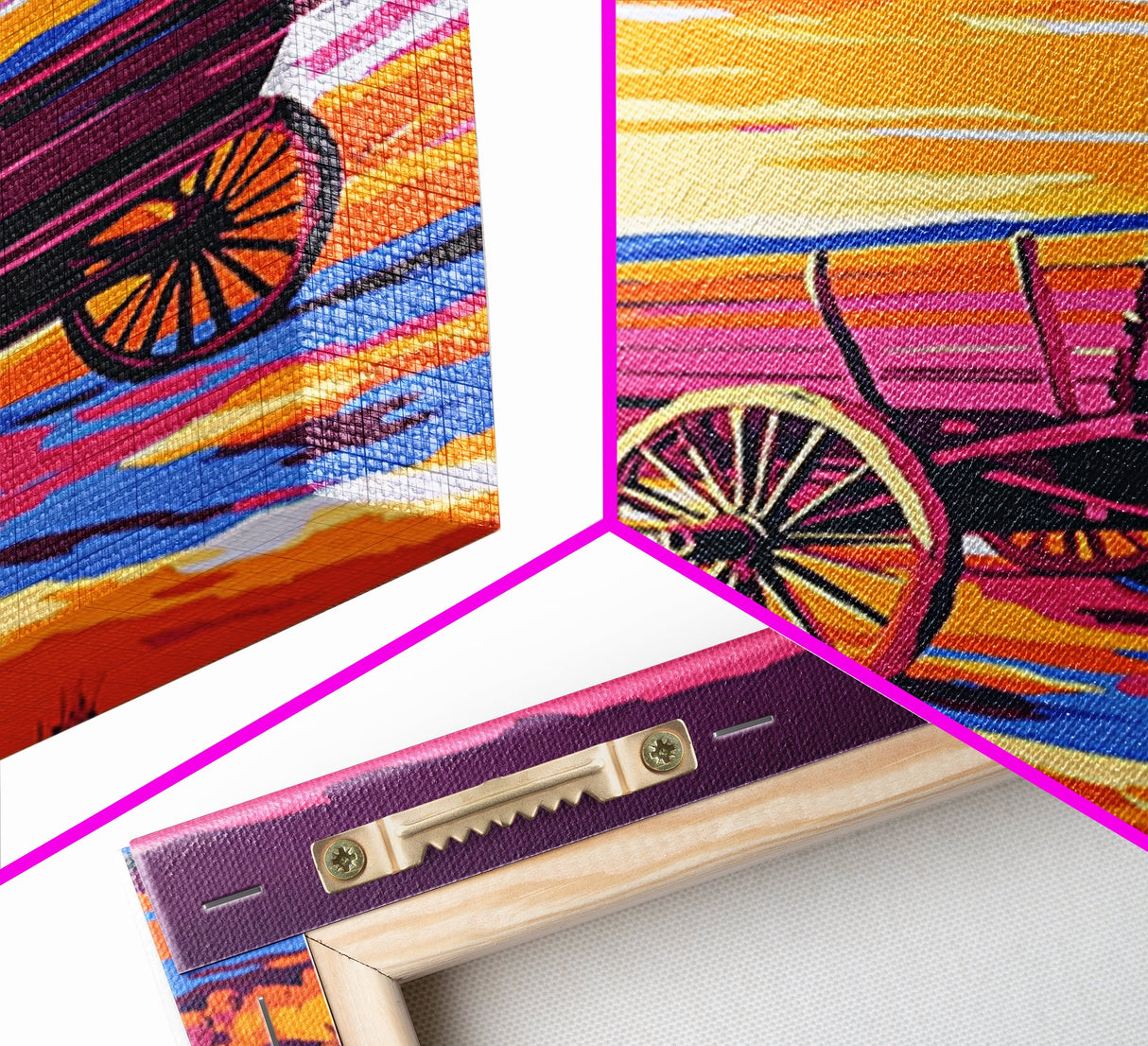 Sunset Wagon Art, pink orange wall art, Joshua tree art, rustic wall art, warm tones painting, framed canvas print, gift idea, extra wide art