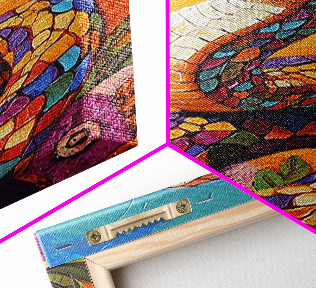 Colorful Snake, Mosaic Snake Painting, Desert Wall Art, Southwest Decor, Boho Art, Living Room Art, Canvas Print, Gift Idea