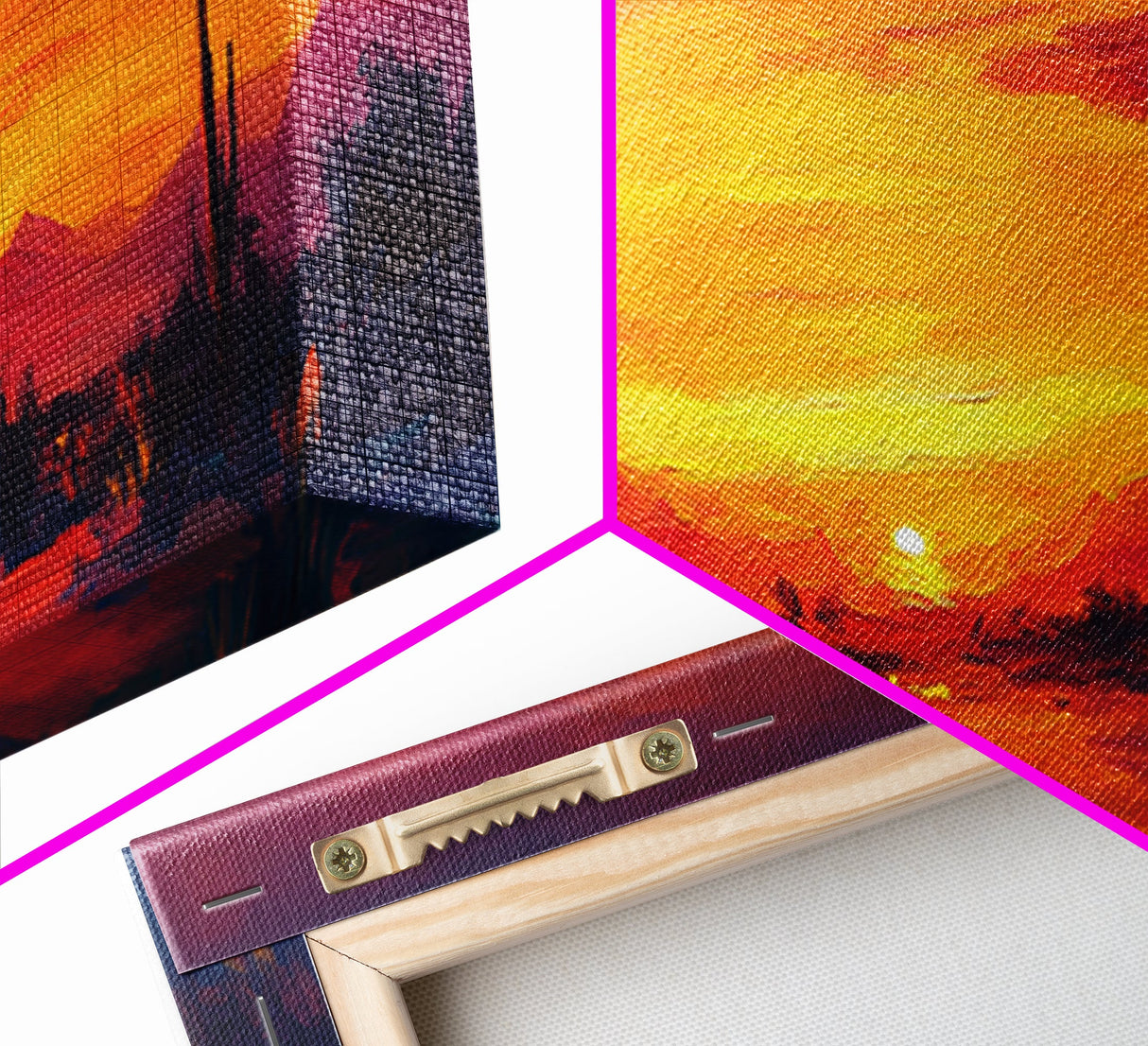 Sunset Cactus Art, southwest wall art, desert landscape painting, extra wide art, panoramic painting, framed canvas print, rustic decor, horizontal wall art