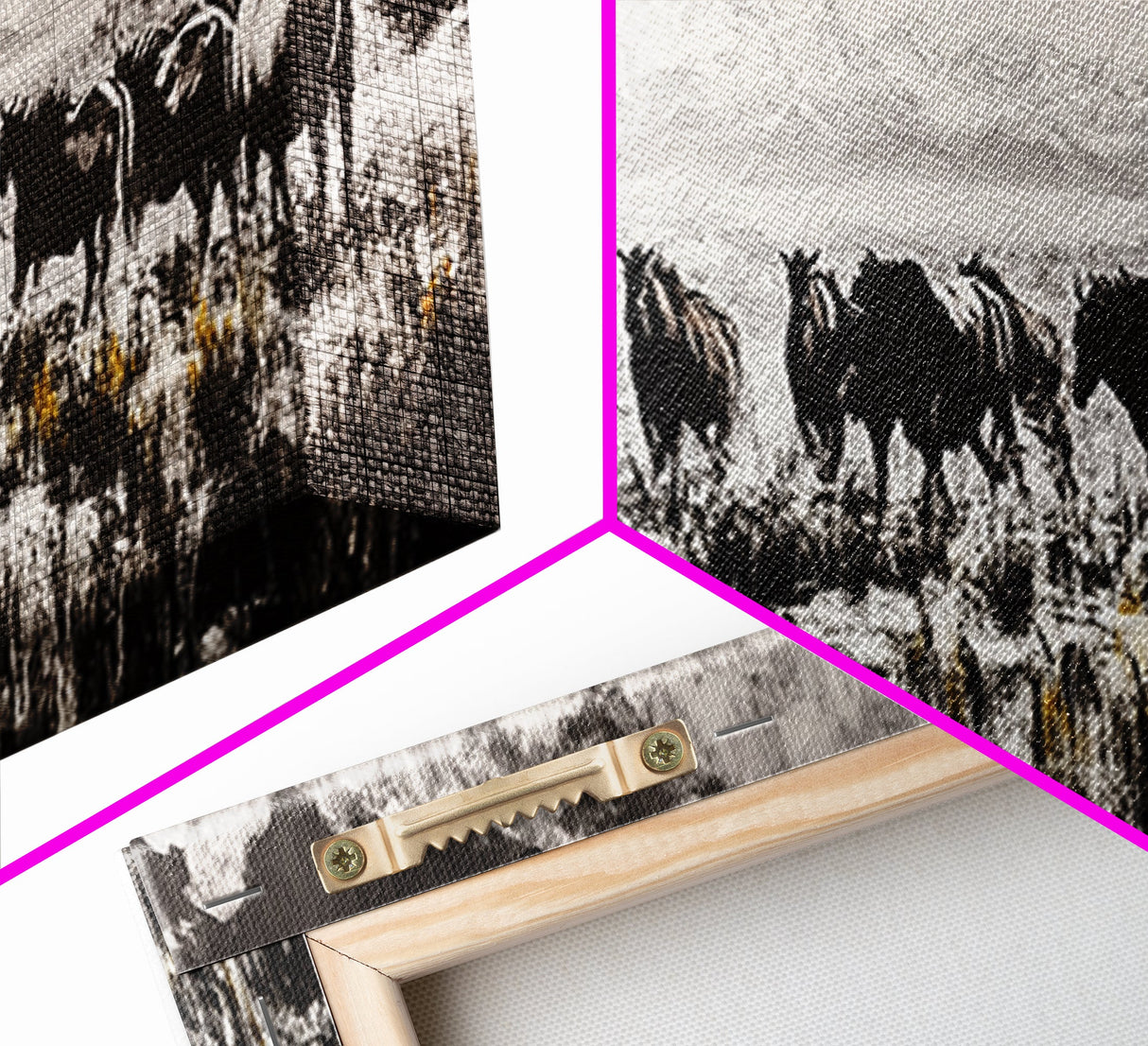 Black And White Wall Art, Framed Canvas Print, Vintage Horse Art, Rustic Wall Art, Extra Wide Art, Moody Art, Western Art, Above Bed Art