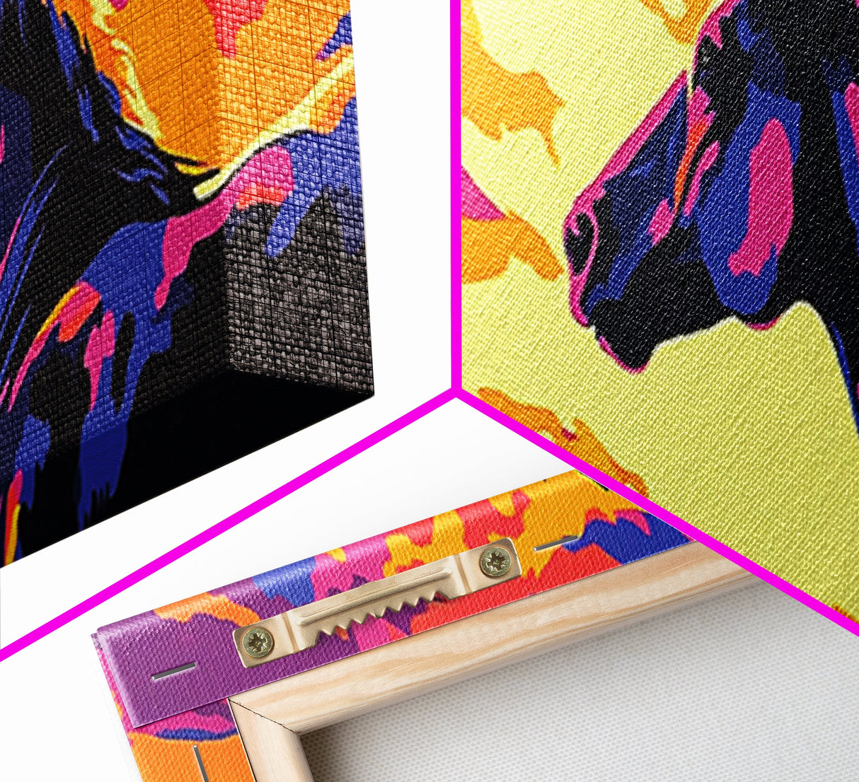 Wild horse, southwest wall art, pink orange wall art, geometric wall art, extra wide art, framed canvas print, panoramic painting, boho art