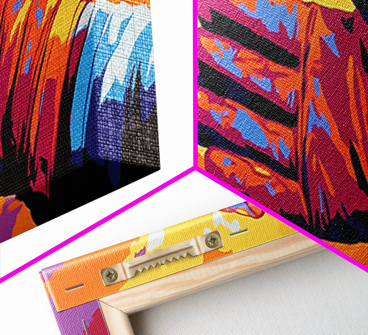 Vibrant Leather Glove Art, Canvas Print, Pink Orange Wall Art, Southwest Wall Art, Whimsical Art, Extra Wide Art, Rustic Decor
