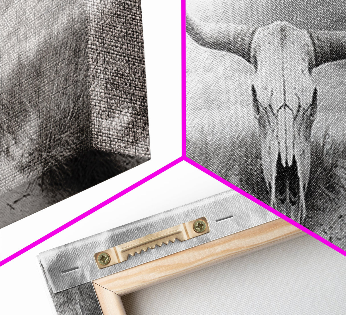 Longhorn Skull, skull art, western wall art, rustic decor, moody art, desert painting, farmhouse art, panoramic art, framed canvas print