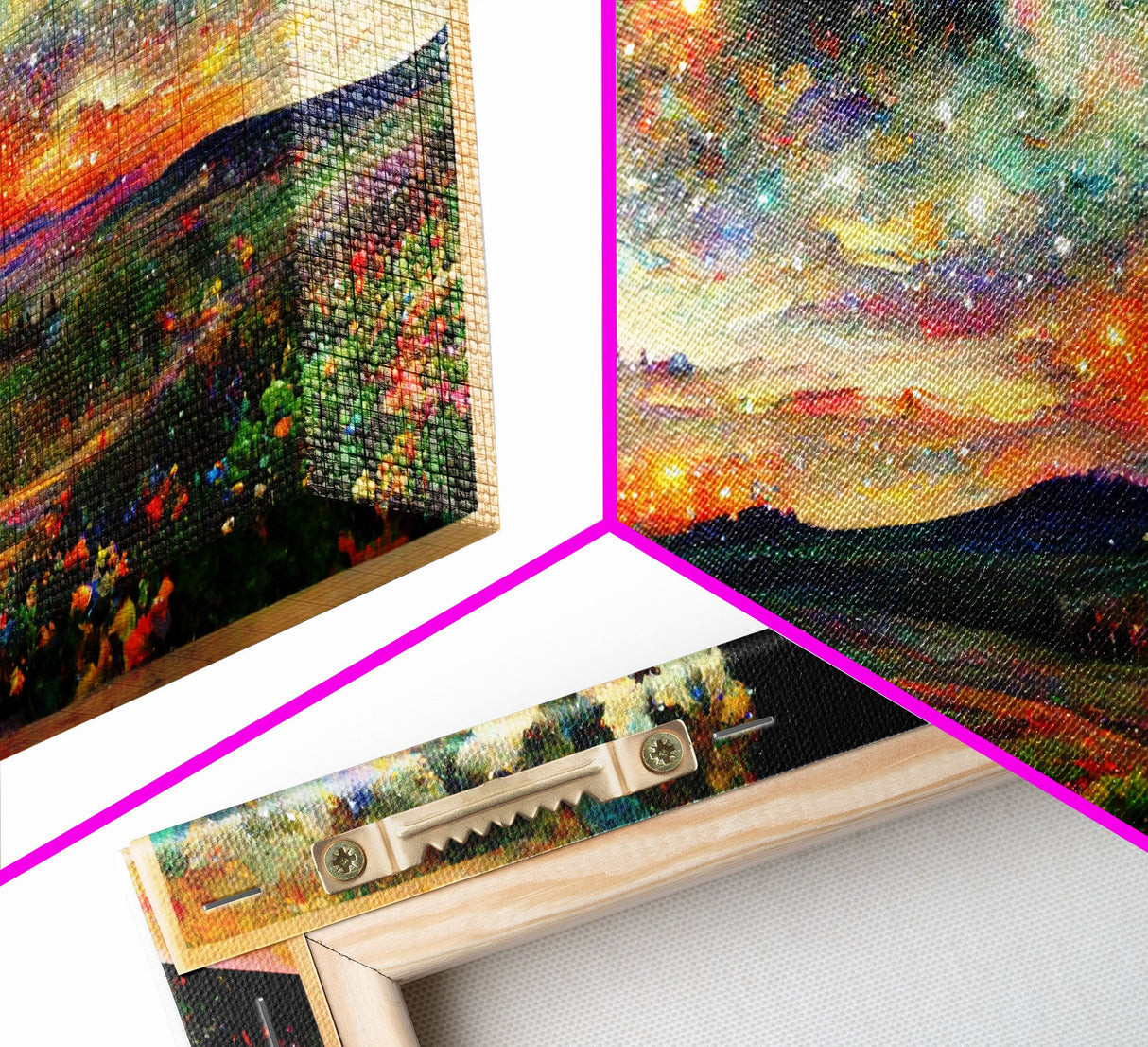 Night Starry Sky Landscape Framed Canvas Print, Colorful Night Sky Painting Nature Painting Living Room Wall Art Spiritual Starry Painting